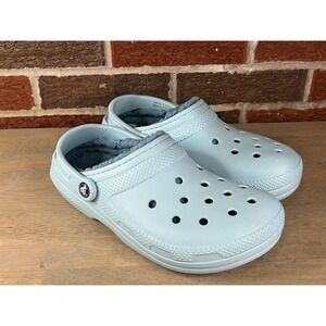 Crocs Classic Fur Lined Slip On  Blue Clogs Women's 9, Men 7.